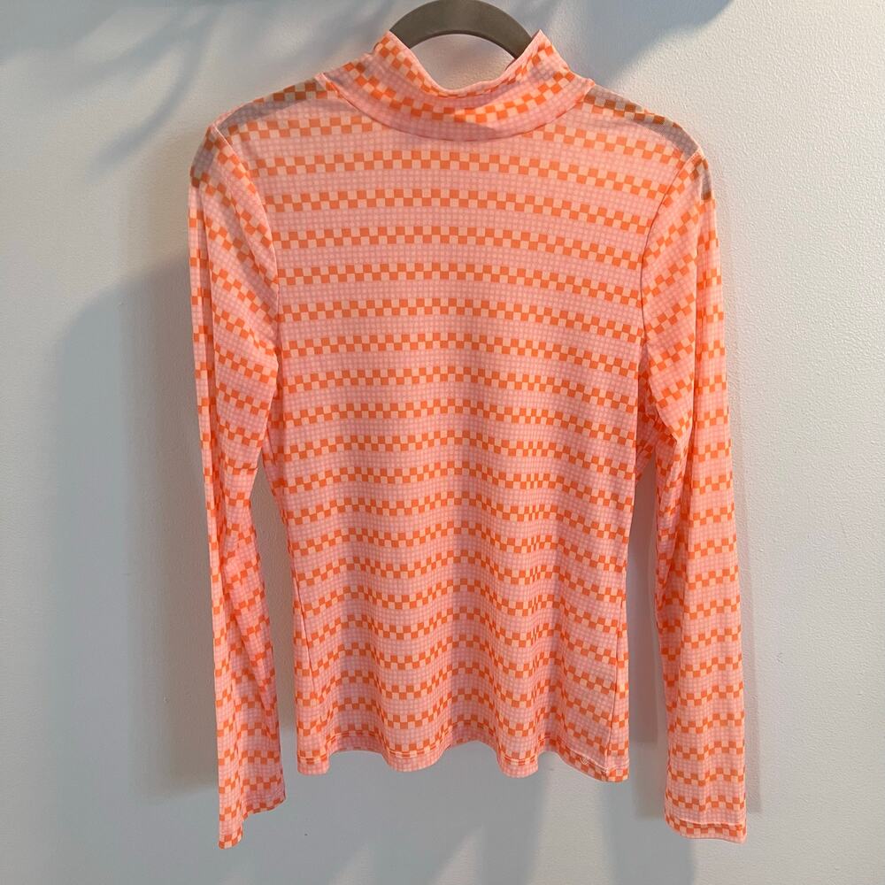 Maeve Anthropologie Sheer Mesh Pink and Orange Mock-Neck Top Size S